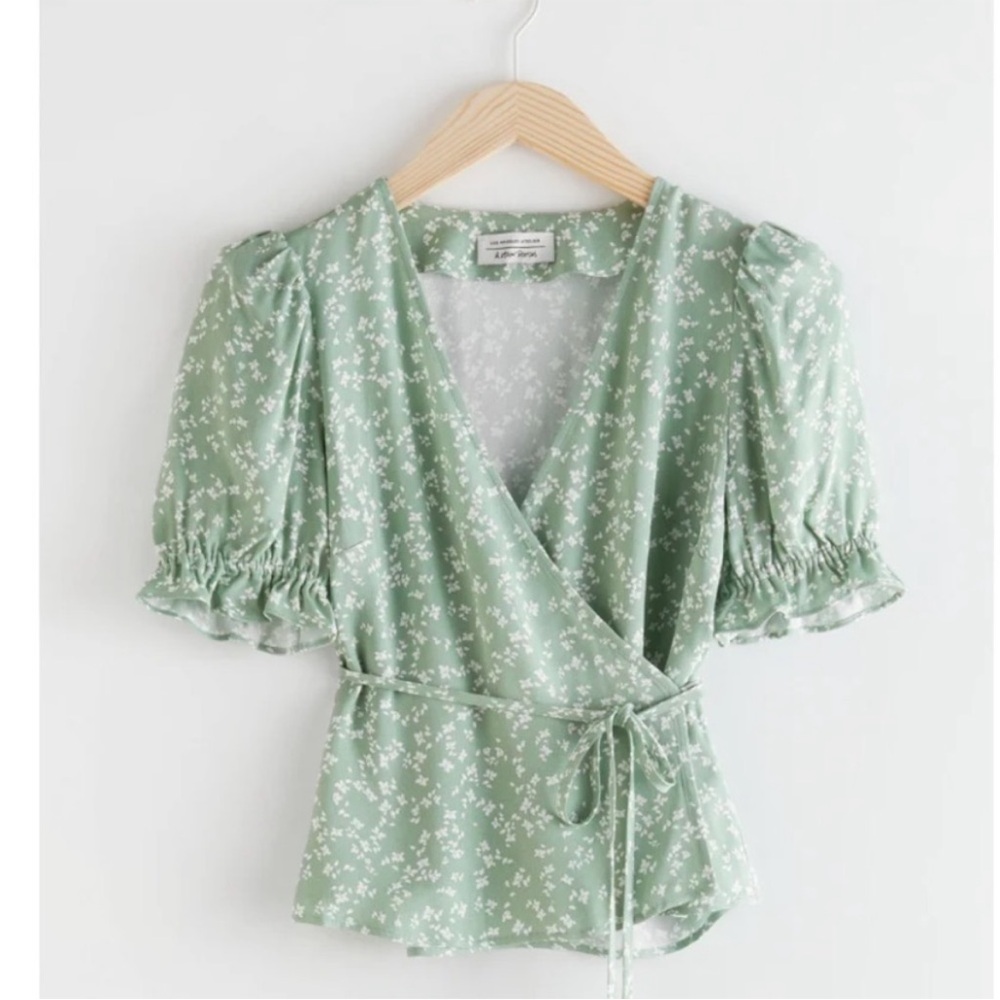 & Other Stories puff sleeve wrap floral blouse size 2